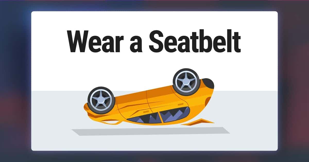Seatbelt ad with car flipped over