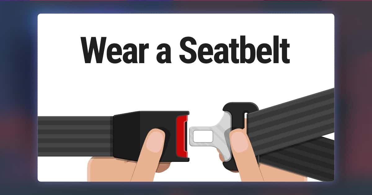 Seatbelt ad with person buckling seatbelt