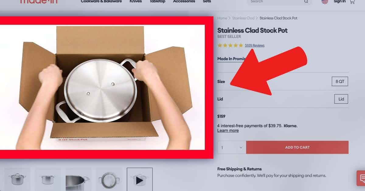 Product page that shows 1st person visual opening a package with the product