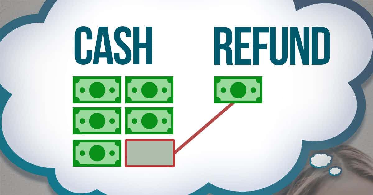 Thought bubble in which a refund is separated from regular cash