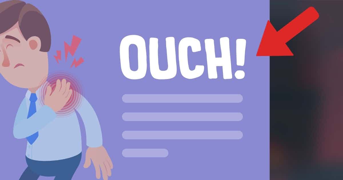 An ad for pain relief with "Ouch" in a large font