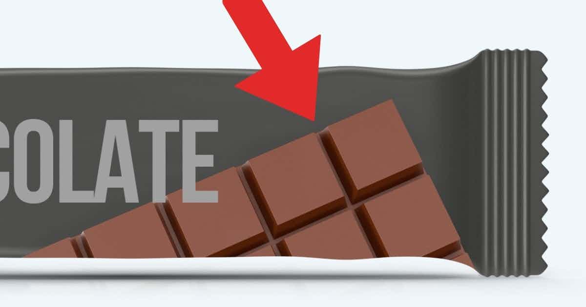 Chocolate bar with image of chocolate in bottom-right