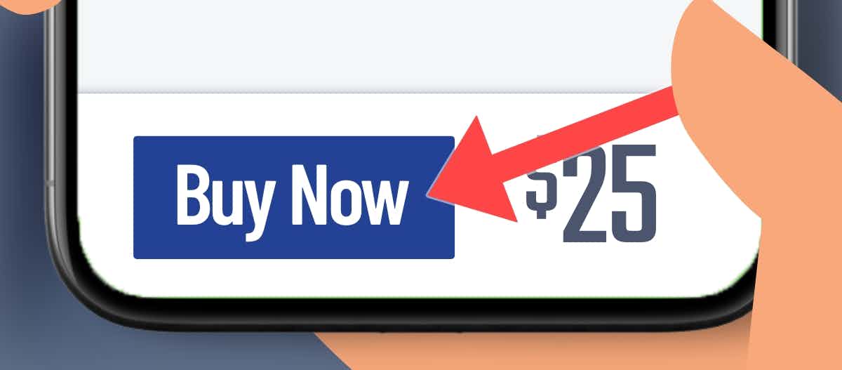 Mobile footer with CTA button on left, and price on right. A user's thumb is crossing over the price to reach the button