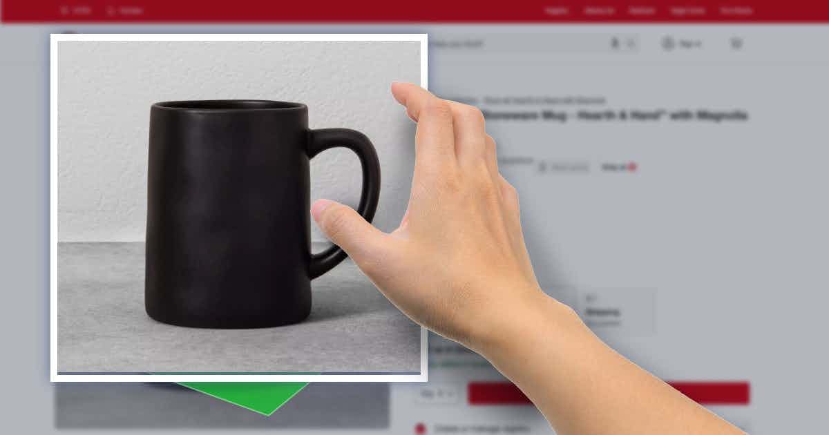 Product page with mug handle oriented toward the right