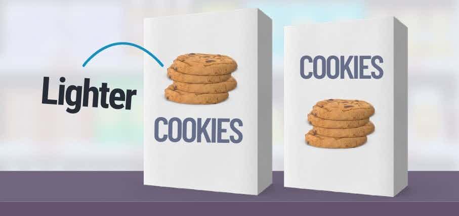 Package of cookies where the cookies seem lighter toward the top