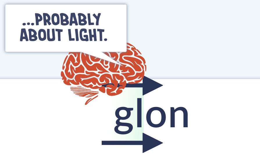 Reading the word glon, and the gl makes you think the word is related to light