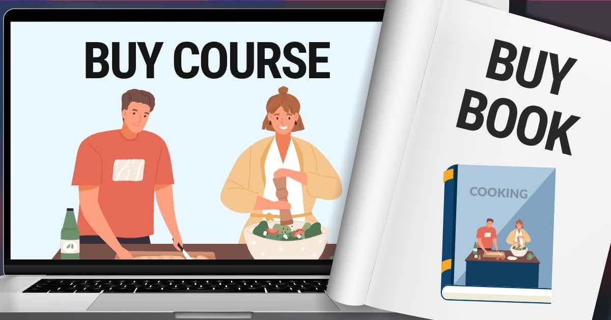 Ad for course being shown on a website, whereas ad for book being shown in a magazine. Both modalities (video and written) are congruent
