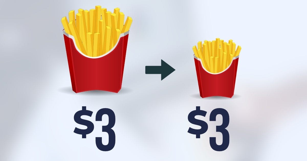 $3 box of fries where price stays $3, but the box gets smaller
