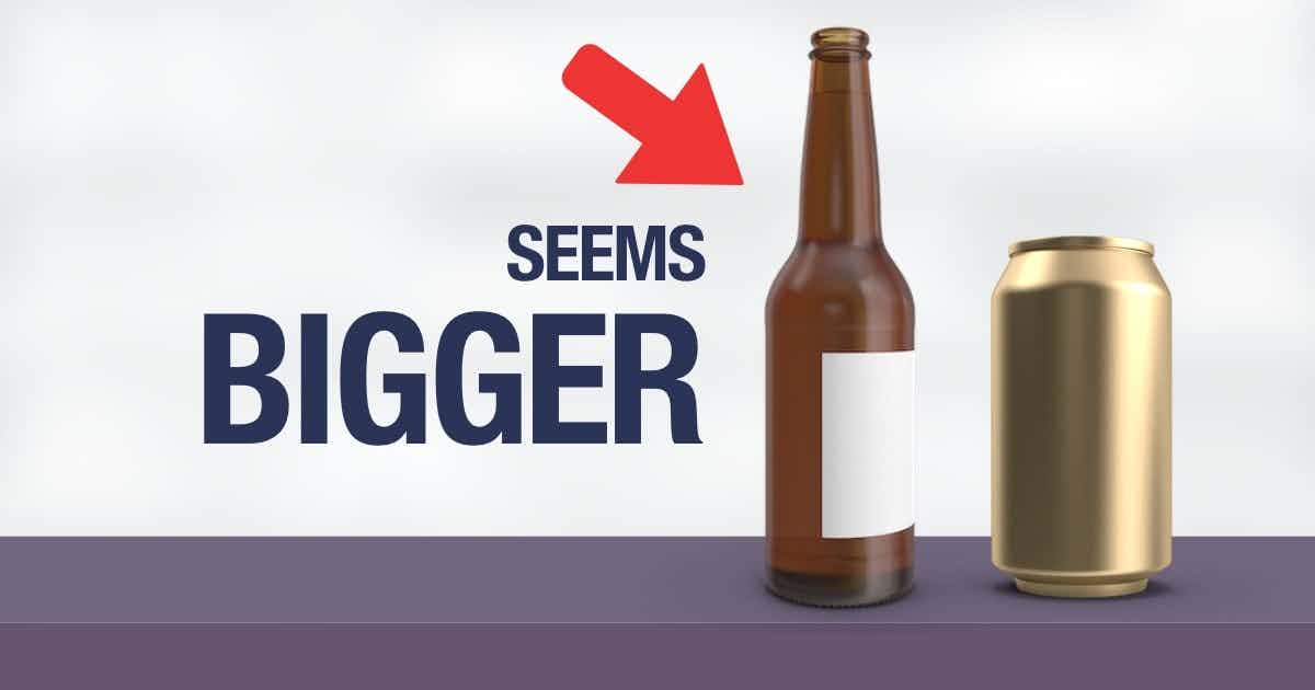 Beer bottle seems larger than beer can