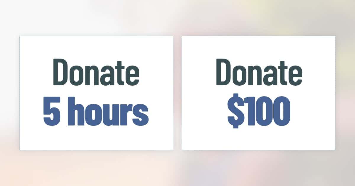 Donate 5 hours or Donate $100